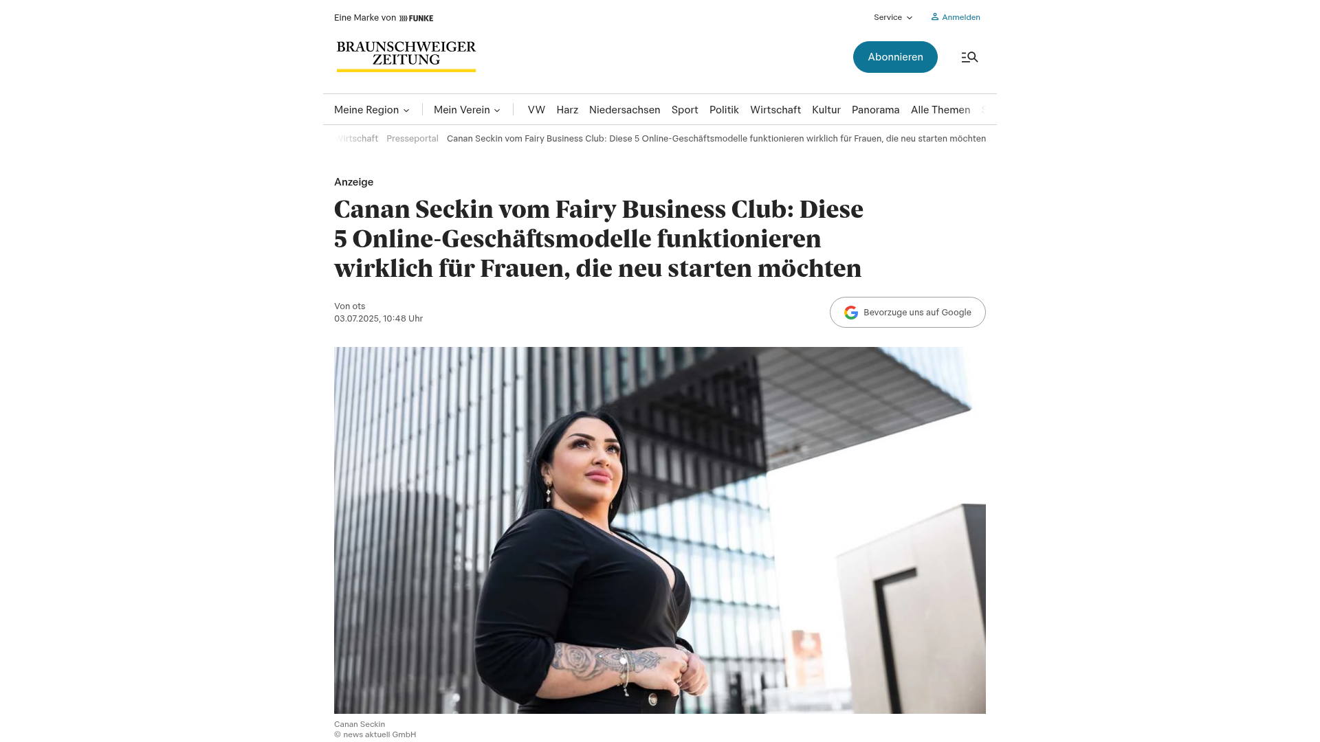Artikel in Braunschweiger Zeitung: 5 Online-Geschäftsmodelle für Frauen