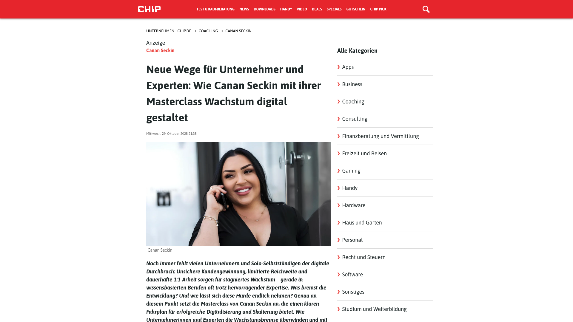 Artikel in CHIP: Neue Wege für Unternehmer und Experten