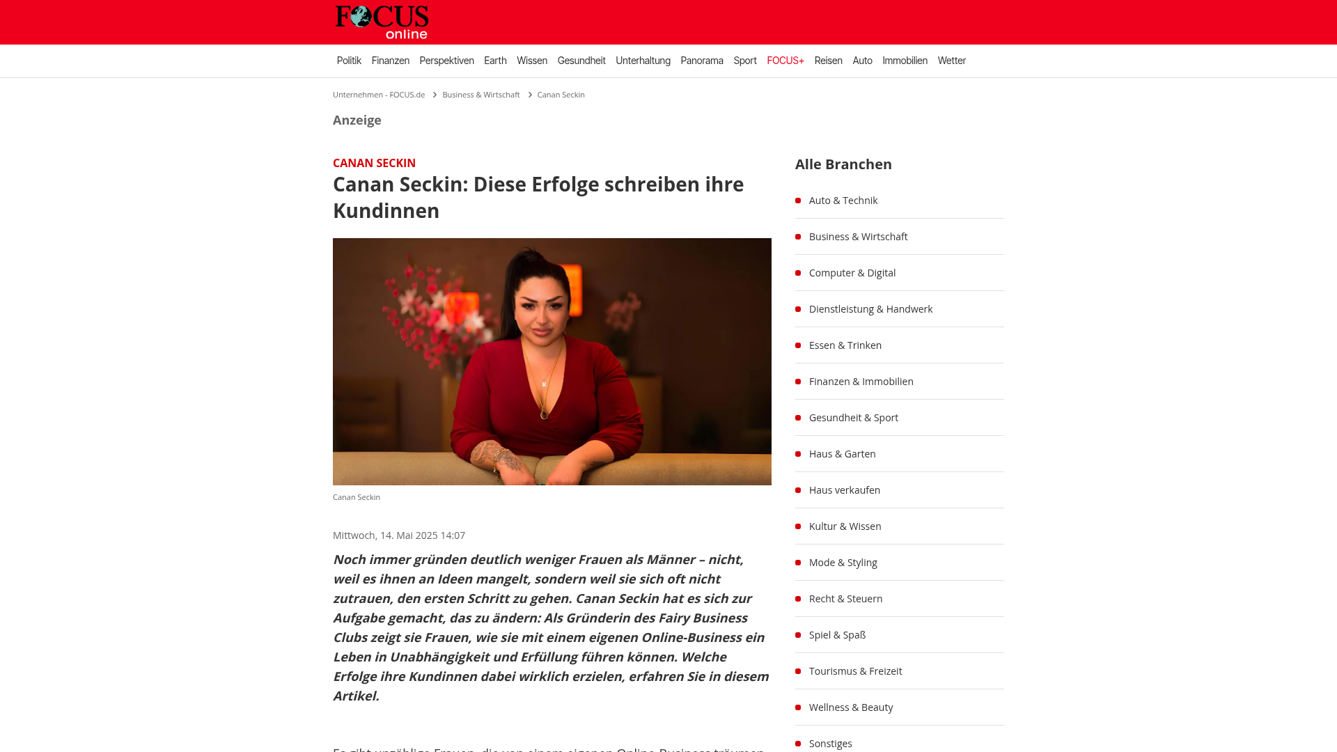 Artikel in Focus Online: Diese Erfolge schreiben ihre Kundinnen