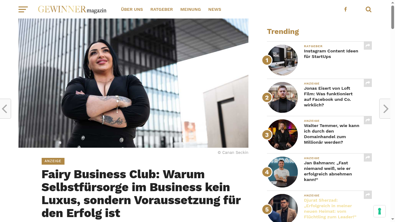 Artikel in Gewinner Magazin: Selbstfürsorge im Business ist kein Luxus