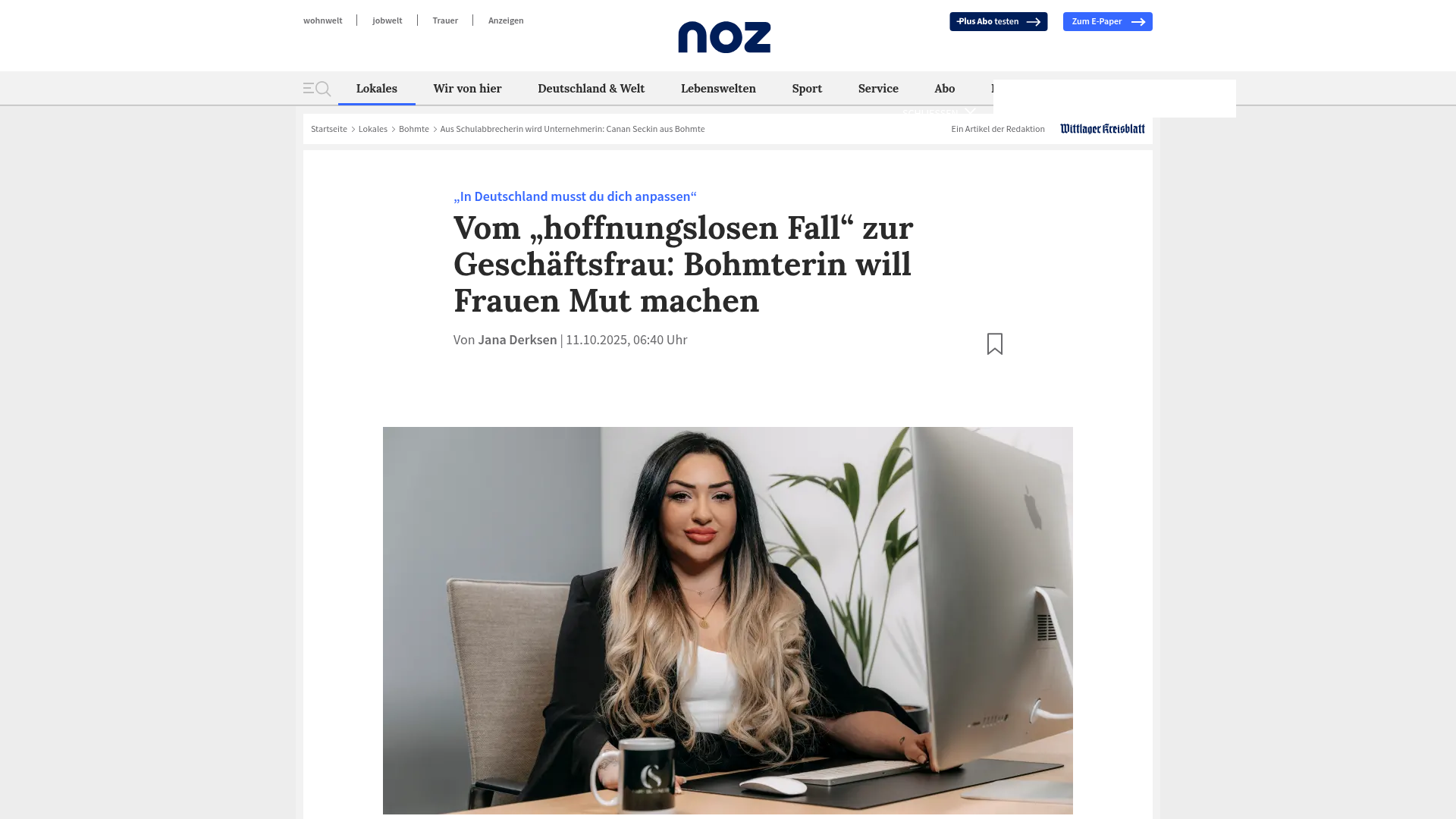 Artikel in Neue Osnabrücker Zeitung: Vom „hoffnungslosen Fall“ zur Geschäftsfrau