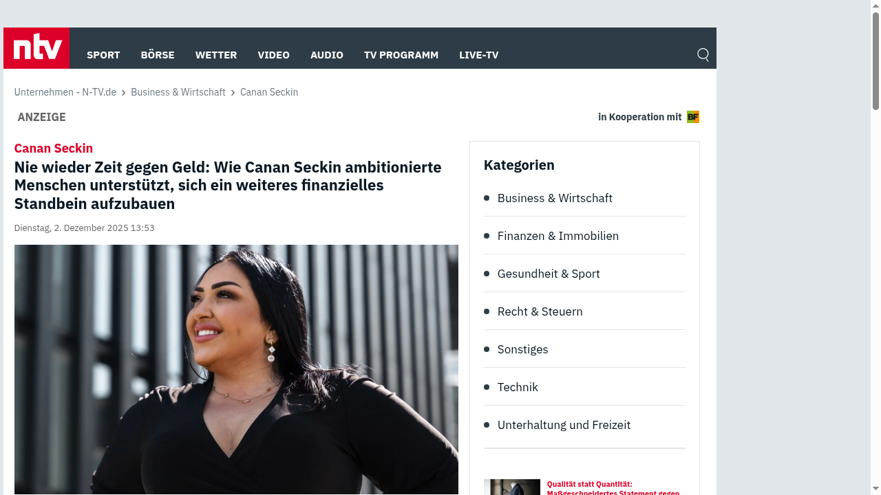 Artikel in ntv: Wie Canan Seckin ambitionierte Menschen unterstützt