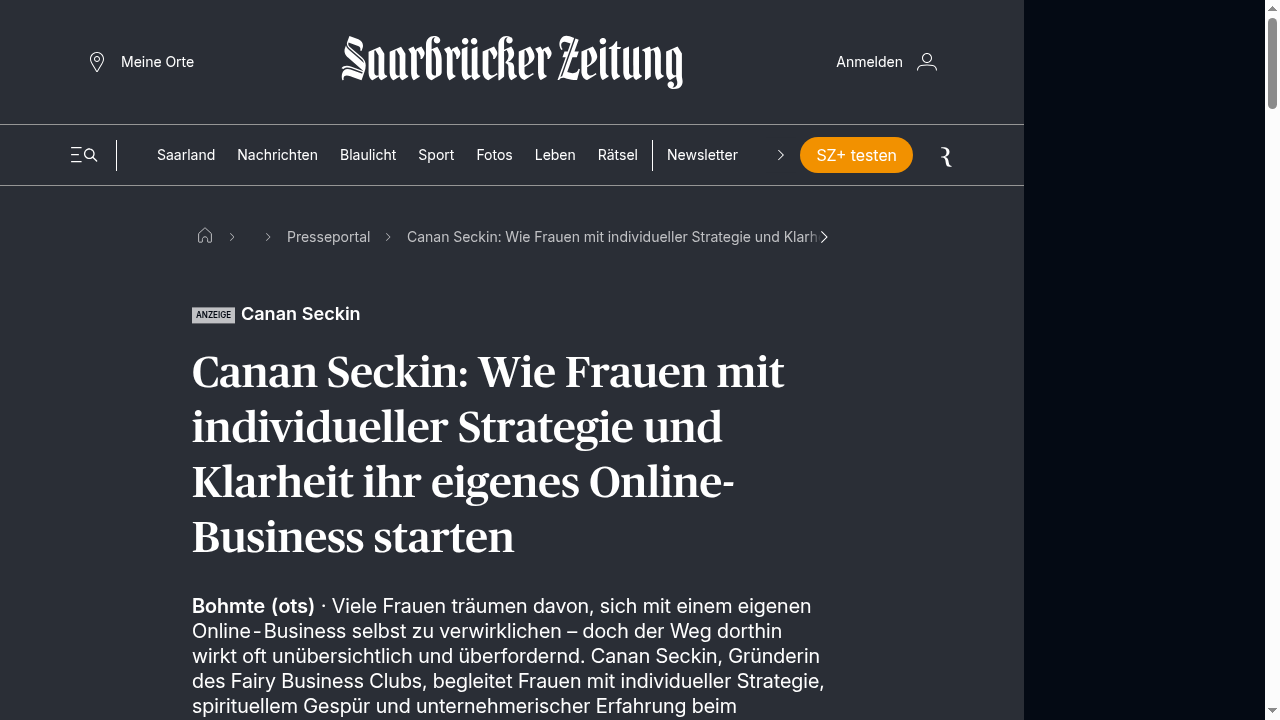 Artikel in Saarbrücker Zeitung: Mit individueller Strategie zum Online-Business